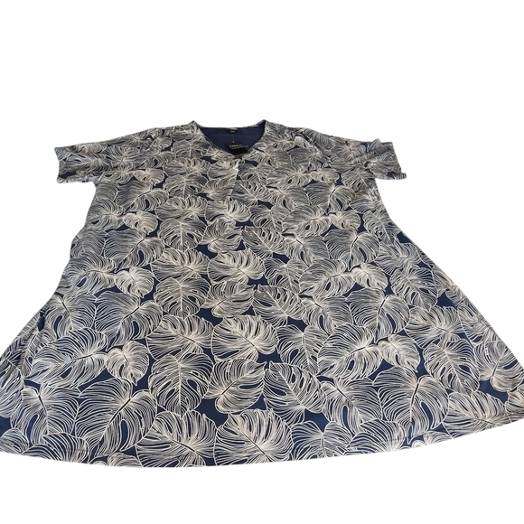 Ulla Popken Midi Dress Women's Blue White V-Neck Shortsleeve Plus Sz 32/… - Picture 6 of 11